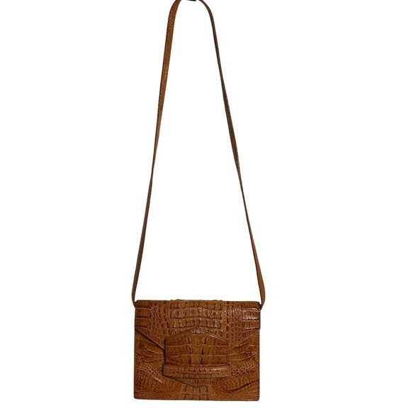 Vintage Eileen Kramer Real Alligator Leather Crossbody Pecan Brown Flap - Picture 3 of 15